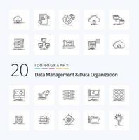 20 Symbolpakete für Datenverwaltung und Datenorganisation wie ein sicheres Dashboard-Datenrack vektor
