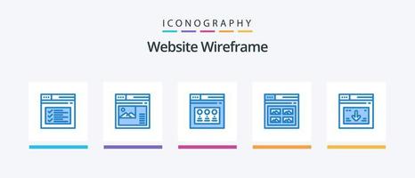 Website Wireframe Blue 5 Icon Pack inklusive Website. Buchseite. Webseite. Internet. Netz. kreatives Symboldesign vektor