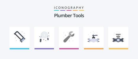 rörmokare platt 5 ikon packa Inklusive . VVS. mekanisk. rörmokare. mätare. kreativ ikoner design vektor