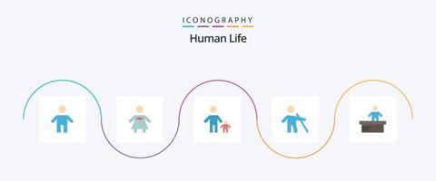 mänsklig platt 5 ikon packa Inklusive skrivbord. pinne. pappa. människor. blind vektor
