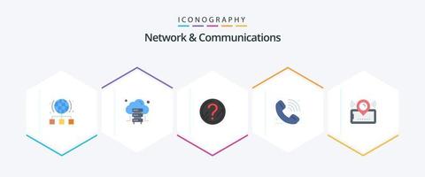 nätverk och kommunikation 25 platt ikon packa Inklusive Karta. signal. fråga. e-lärande. ring upp vektor