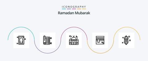 ramadan linje 5 ikon packa Inklusive ramadan. lykta. måne. religion. be vektor