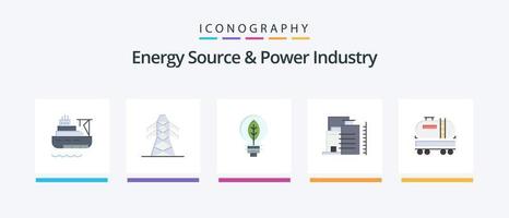 energi källa och kraft industri platt 5 ikon packa Inklusive dumper. industri. natur. fabrik. byggnad. kreativ ikoner design vektor