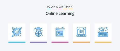 Online-Lernen blau 5 Icon Pack inklusive Bildung. Notiz. Grad. Lernen. Kurs. kreatives Symboldesign vektor