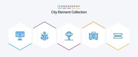 City Element Collection 25 blaues Icon Pack inklusive Ticket. erste-Hilfe. Tourist. Tasche. Zeichen vektor