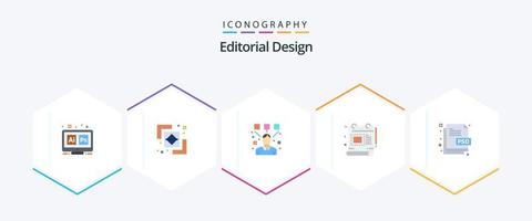 Editorial Design 25 Flat Icon Pack inklusive Creative. dokumentieren. Weg. Design. Designer vektor