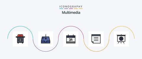 Multimedia-Linie gefülltes flaches 5-Icon-Paket einschließlich . Fall. Präsentation vektor