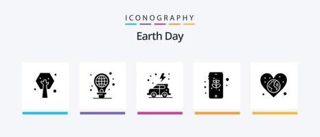 Earth Day Glyph 5 Icon Pack inklusive Globus. sicher. Erde. Handy, Mobiltelefon. Erde. kreatives Symboldesign vektor