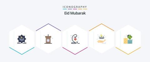 eid mubarak 25 platt ikon packa Inklusive gåva. hand. eid. text. hari raya vektor