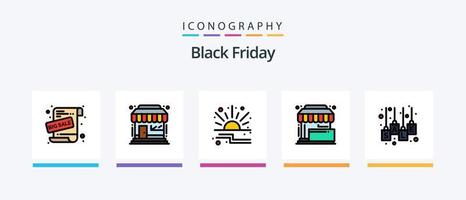 Black Friday Line Filled 5 Icon Pack inklusive Tasche. Verkaufsanzeige. Verkauf. Werbeangebot. Verkauf. kreatives Symboldesign vektor