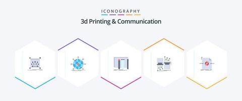 3D-Druck und Kommunikation 25 flaches Symbolpaket einschließlich Elektronik. Digital. Netzwerk. Werkzeug. fabelhaft vektor