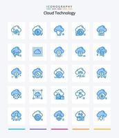 kreative Cloud-Technologie 25 blaues Symbolpaket wie Chip. Wolke. Bitcoin. Schutz. Schild vektor