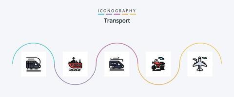 transport linje fylld platt 5 ikon packa Inklusive . värld. tunnel. transport. flygplan vektor