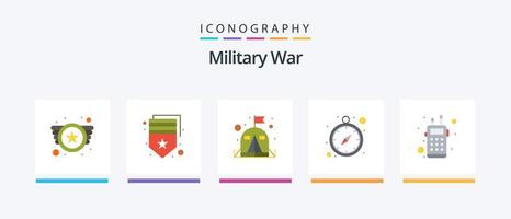Military War Flat 5 Icon Pack inklusive Walkie. Untersuchung. Lager. GPS Navigation. Zeit. kreatives Symboldesign vektor