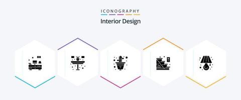 interiör design 25 glyf ikon packa Inklusive ljus. Hem trappa. kaktus. upp. riktning vektor