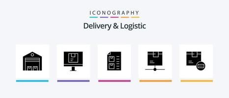 Lieferung und Logistik Glyph 5 Icon Pack inklusive Netzwerk. Lieferung. online. Papier. dokumentieren. kreatives Symboldesign vektor