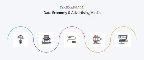 data ekonomi och reklam media linje fylld platt 5 ikon packa Inklusive pengar. intäktsgenerering. data. tråd. samspel vektor