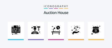 auktion glyf 5 ikon packa Inklusive rättvisa. domstol. lag. tabell. mikrofon. kreativ ikoner design vektor