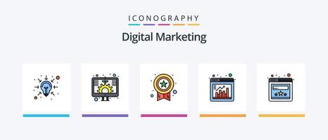 mit digitaler Marketinglinie gefülltes 5-Icon-Paket inklusive Start. Bildschirm. Birne. Inhalt. bloggen. kreatives Symboldesign vektor