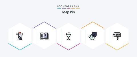 Map Pin 25 Filledline Icon Pack inklusive . Einkaufen. trinken. Post. Theater vektor