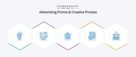 reklam promo och kreativ bearbeta 25 blå ikon packa Inklusive sida. design. digital. verktyg. designer vektor
