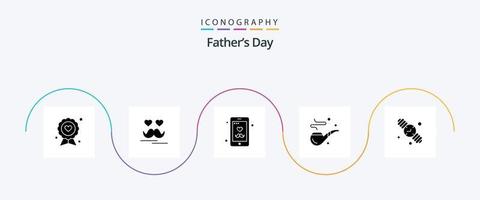 Vätertag Glyphe 5 Icon Pack inklusive Uhr. Tag. Schnurrbart. Rohr. Handy, Mobiltelefon vektor