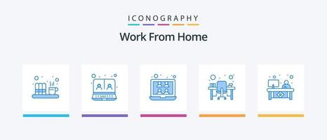 arbete från Hem blå 5 ikon packa Inklusive skrivbord. kontor skrivbord. konferens. övervaka. dator tabell. kreativ ikoner design vektor