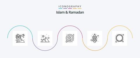 islam und ramadan line 5 icon pack inklusive muslim. Islam. Iftaar-Zeit. Licht. Ramadan vektor