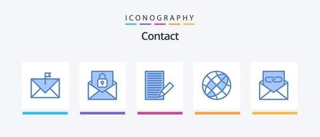 Kontakt blau 5 Icon Pack inklusive Erde. Kontakt. sperren. Kommunikation. Brief. kreatives Symboldesign vektor