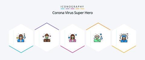 korona virus super hjälte 25 fylld linje ikon packa Inklusive läkare. forskare. kvinna. professor. läkare vektor