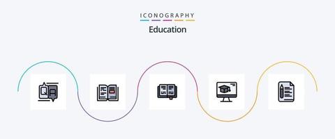 Bildungslinie gefülltes flaches 5-Icon-Paket einschließlich Bildung. Datei. Buch. Abschluss. Deckel vektor
