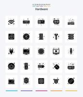 Creative Hardware 25 Glyphen-Icon-Pack in Schwarz, z. B. Tastatur. Grafikkarte. Fan. Video. Karte vektor