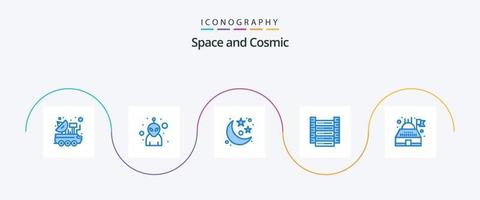 Space Blue 5 Icon Pack inklusive Observatorium. Server. Mond. Information. Große Daten vektor