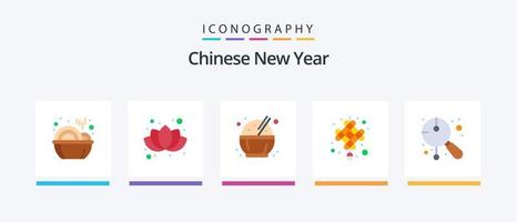 chinesisches neujahr flach 5 symbolpaket inklusive instrument. Chinesisch. Essen. asiatisch. CNY. kreatives Symboldesign vektor