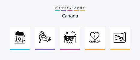 Canada Line 5 Icon Pack inklusive . Fluss. Co-Turm. Ente. Kajak. kreatives Symboldesign vektor