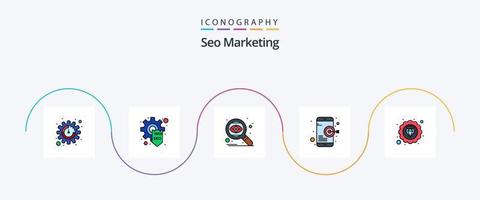 SEO-Marketing-Linie gefülltes flaches 5-Icon-Paket einschließlich Marketing-SEO. Prämie. seo. Handy, Mobiltelefon. seo vektor
