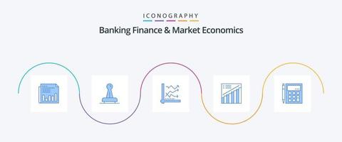 Bankwesen, Finanzen und Marktwirtschaft, blaues 5-Icon-Paket, einschließlich Analytik. Analyse. Genehmigung. Graph. Gummi vektor