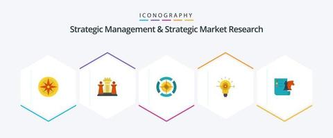 Strategisches Management und strategische Marktforschung 25 Flat Icon Pack inklusive Business. Erfolg. Taktik. Birne. Ziel vektor