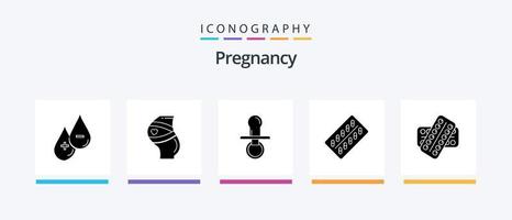 Schwangerschaft Glyphe 5 Icon Pack inklusive Pille. Kinder. schwanger. Schnuller. Baby. kreatives Symboldesign vektor