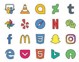 20 Social-Media-Icon-Packs, einschließlich Snapchat, McDonalds, Yelp, Facebook, Wechat vektor