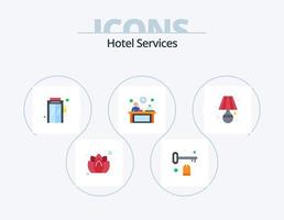 hotell tjänster platt ikon packa 5 ikon design. rum. lampa. hiss. reception. hotell vektor
