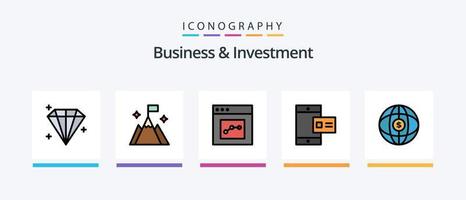 Geschäfts- und Investitionslinie gefülltes 5-Icon-Paket inklusive Einstellung. Birne. Stunde. finanziell. Verbindung. kreatives Symboldesign vektor