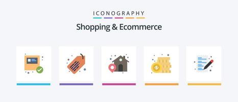 Shopping und E-Commerce Flat 5 Icon Pack inklusive Papier. E-Commerce. Haus. Zahlung. Dollar. kreatives Symboldesign vektor