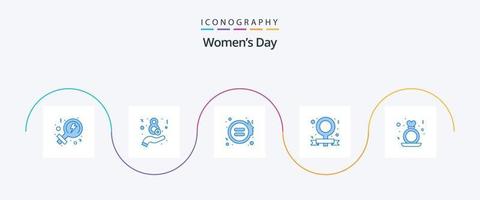Womens Day Blue 5 Icon Pack inklusive Ring. Herz. Geschlecht. Tag. Feminismus vektor