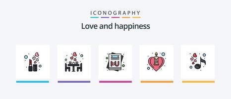 Liebeslinie gefüllt 5 Icon Pack inklusive Video. romantisch. Karte. Liebe. Vogel. kreatives Symboldesign vektor