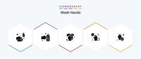 tvätta händer 25 glyf ikon packa Inklusive infektera. sjukdom. spray. smutsig. tvättning vektor