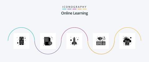 Symbolpaket für Online-Lern-Glyphe 5, einschließlich Digital. Abschluss. Datei. Ausbildung. Bleistift vektor