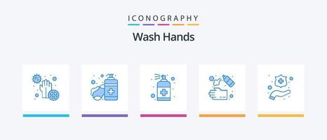 tvätta händer blå 5 ikon packa Inklusive tvål. rengöring. händer vård. hand spray. hand vård. kreativ ikoner design vektor