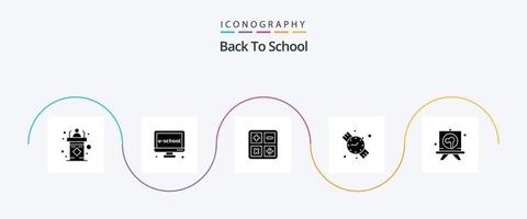 Back to School Glyph 5 Icon Pack inklusive Zeichnung. betrachten. Lernen. zurück zur Schule. Ausbildung vektor