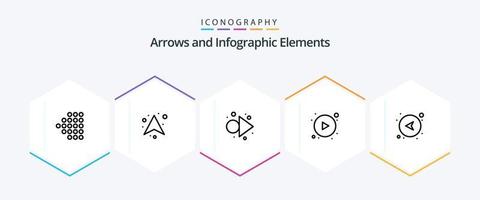 pil 25 linje ikon packa Inklusive . nätverk. fram. riktning. knapp vektor